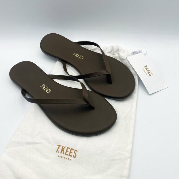 TKEES Womens Lily Square Toe Flip Flop Sandals US 5 B EU 36 Brown Leather NWOB - Picture 4 of 15